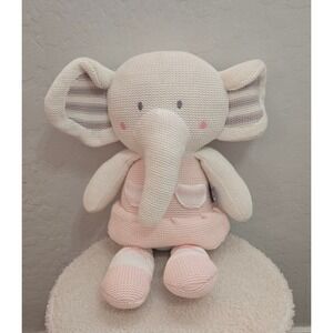 Living Textiles Baby Amelia Elephant Pink Gray White Plush Crochet Knit Toy 14"